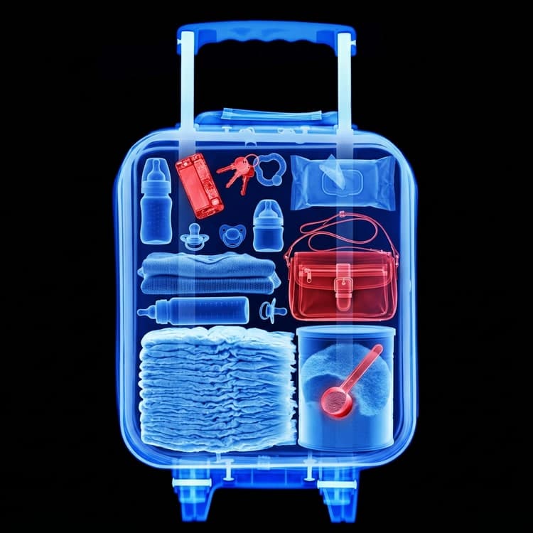 X-ray view of suitcase with baby items