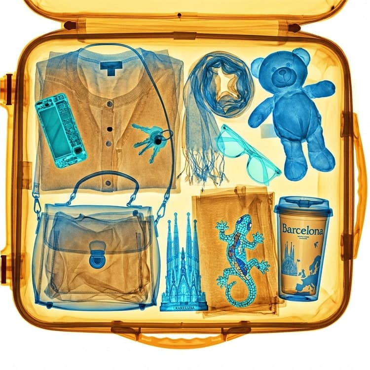 X-ray view of suitcase with holiday souvenirs