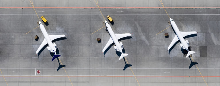 Airial view of three aircraft 